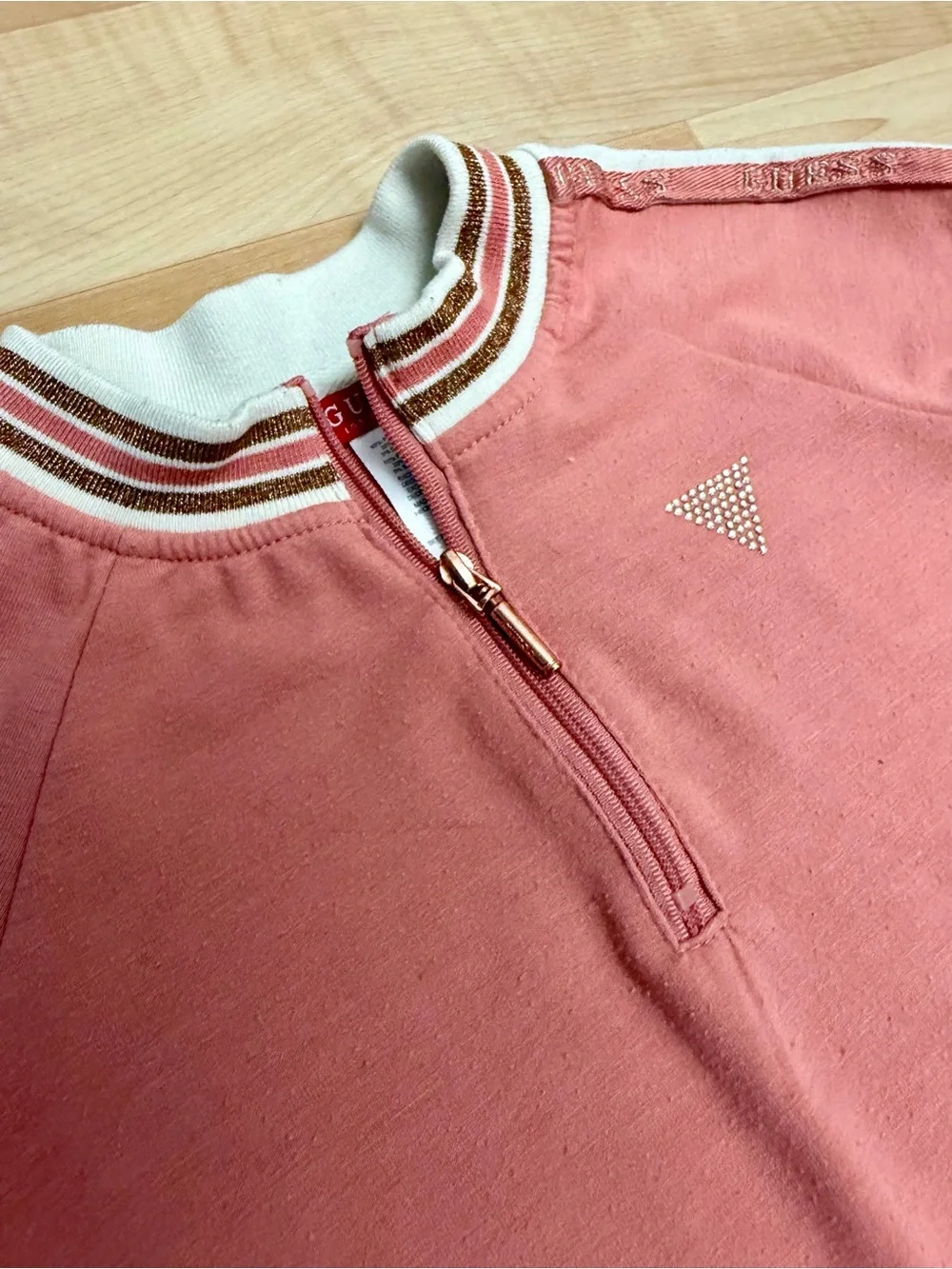 GUESS Girls Long Sleeve Dress Rose Pink Quarter Zip Logo Size 4